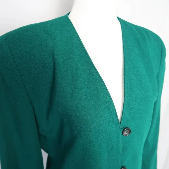 Vintage 80s Anne Klein dark green wool blazer jacket 6P - Picture 2 of 5